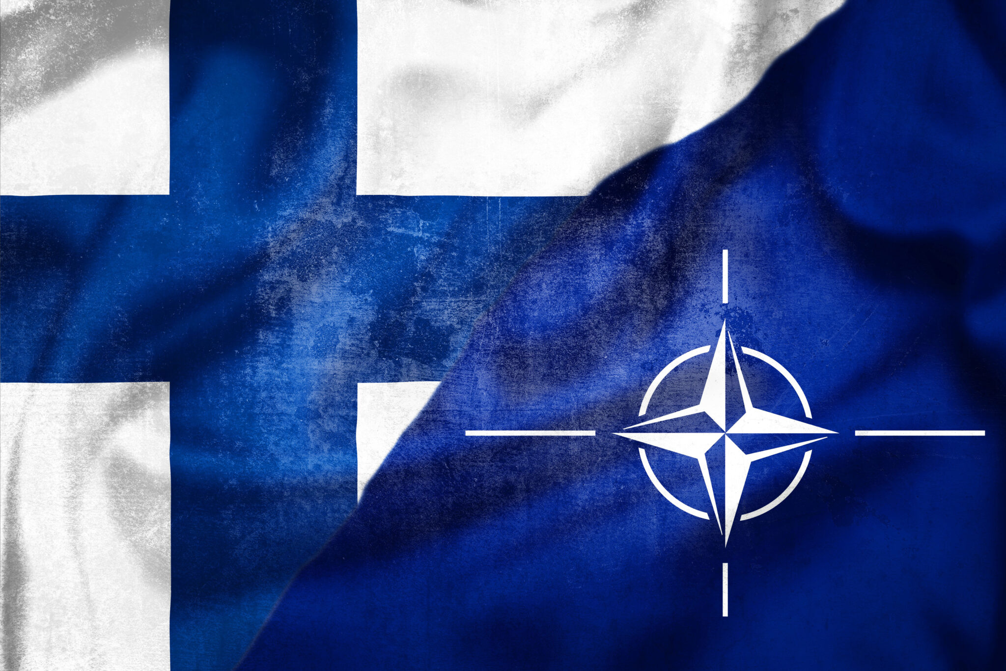 Grunge flags of Finland and NATO illustration